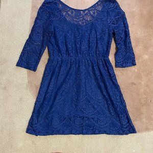 Blue Lace 3/4 Sleeve Dress